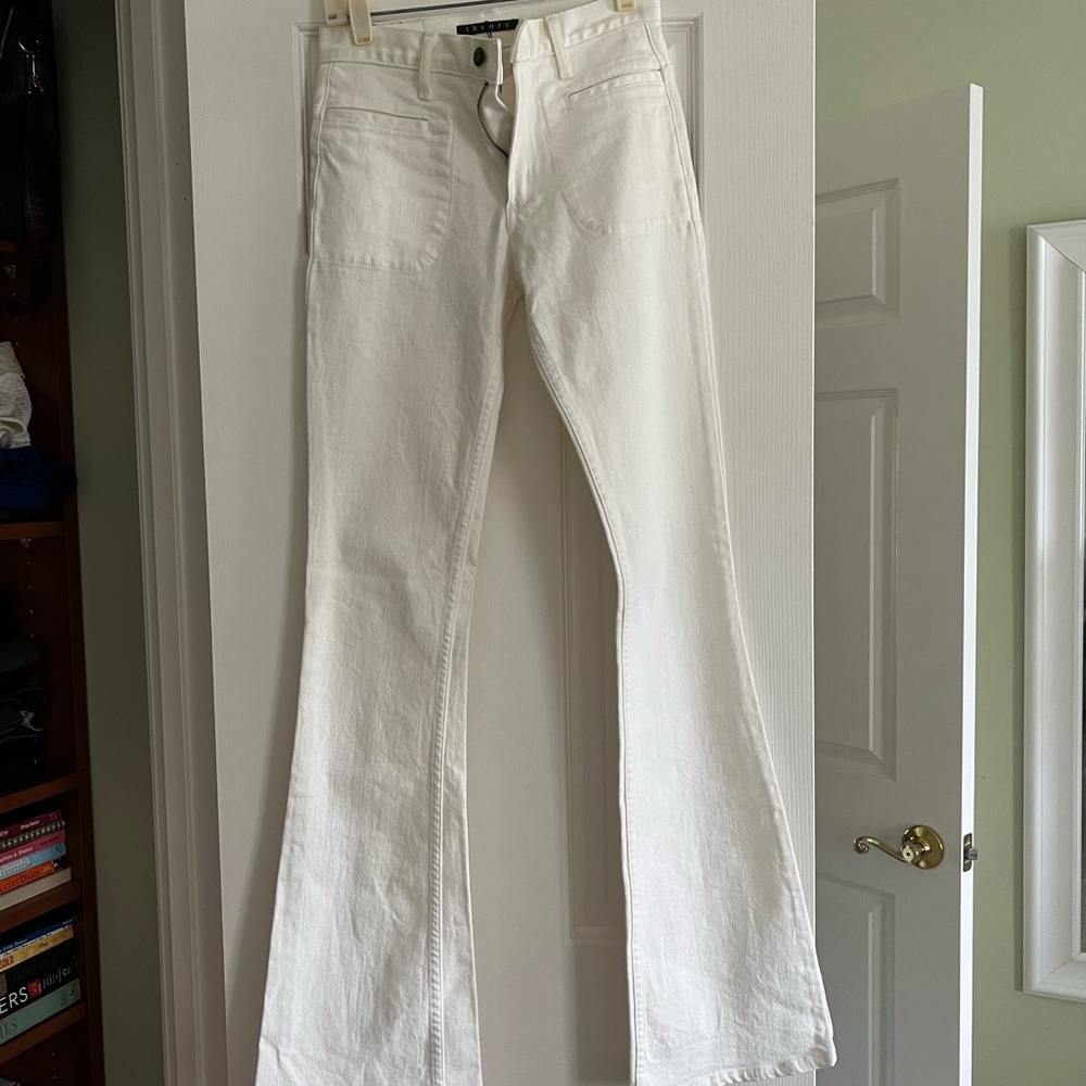 Woman's White High-rise Theory Ecru Bellbottom Jeans, Size 24